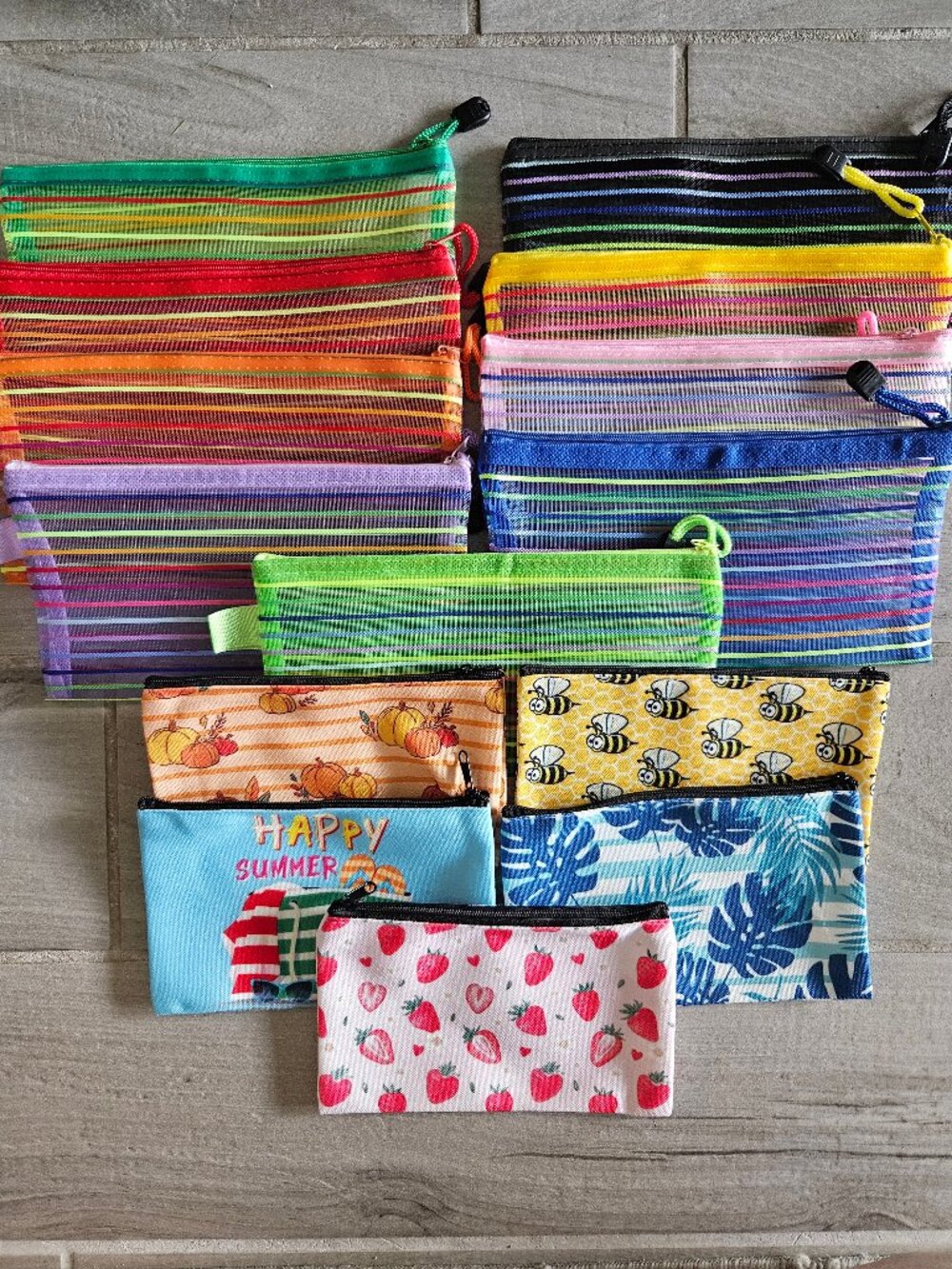 NEW Zipper Pouch Cosmetic Pencil Travel Bags Lot of 14 Colorful Assorted